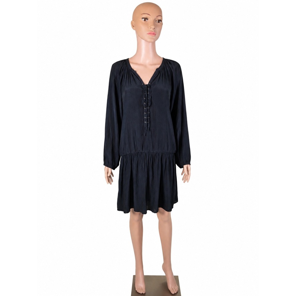 Ramy Brook Black Lace Up Drop Waist Mini Dress Long Sleeve Size XS